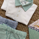 Completo polo in jersey bermuda righe goffrate bianco e verde Malvi & Co S26B204CAJJ S26B210PNRR