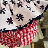 Costume LAB slip in cotone vichy rosso e bianco con rouche fiori