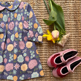 Abito fiori blu colletto rotondo e ricamo smock Pigeon 25SMODWBL