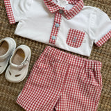 Completo polo e bermuda vichy rosso e bianco Aura Deolinda DBV26633