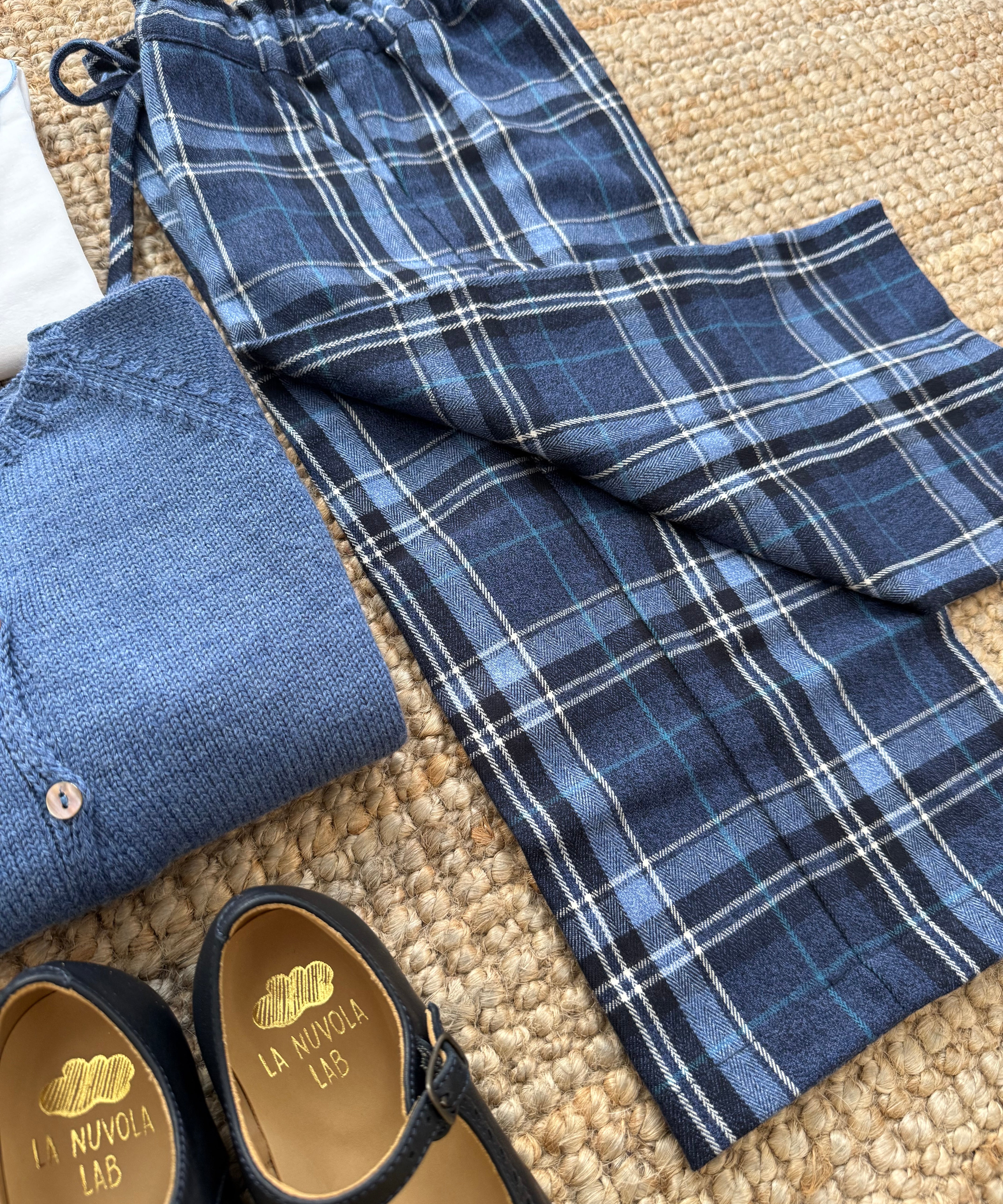 Pantalone 3/4 tartan blu e azzurro Malvi F26M030PNRS