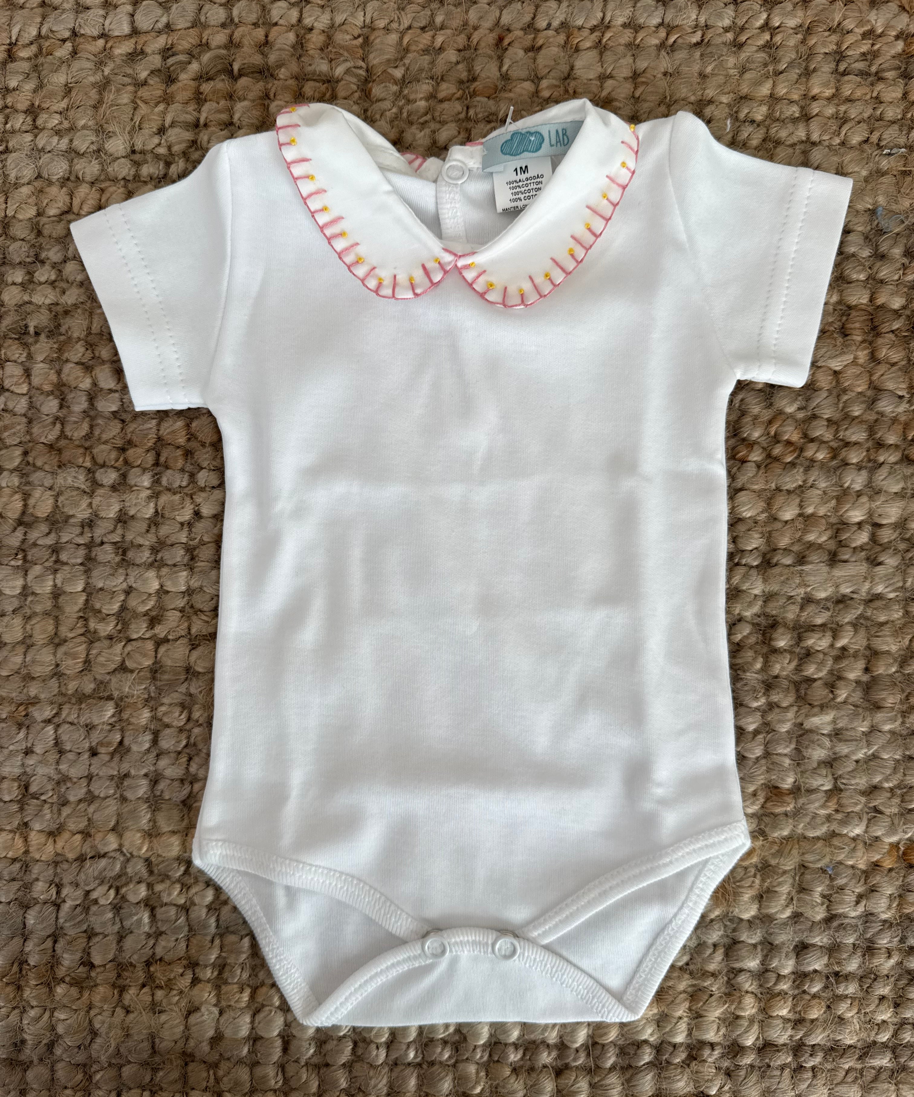 Body LAB newborn colletto ricamato rosa e giallo