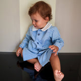 Grembiule LAB vichy bianco e blu collo a punta in cotone