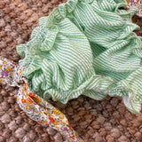 Costume S20 LAB slip in cotone righine verde e bianco con fiocchi nodo fiorellini multicolor