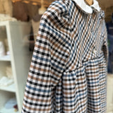 Abito quadretto burro marrone e blu ricamo smock Malvi F26I105VELNC