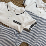 Completo polo e bermuda righe bianco e blu Astra Deolinda DBV26617