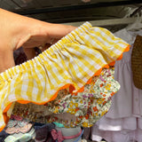 Costume LAB slip in cotone fiorellini con rouche vichy giallo e bianco