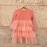 Abito Magil rosa babol con gonna tulle a balze IN20072