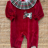 Tutina newborn ciniglia dettaglio collo frill tartan DBI24119 Deolinda