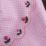 Camicetta LAB Clizia quadretto vichy rosa e bianco con colletto ricamato fiori a manica lunga