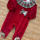 Tutina newborn ciniglia dettaglio collo frill tartan DBI24119 Deolinda