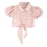 Camicetta crop vichy rosa e bianco con fiocco HN26124