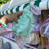 Costume LAB slip in cotone righina verde e bianco con fiocchi nodo fiorellini rosa