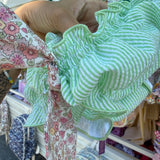 Costume LAB slip in cotone righina verde e bianco con fiocchi nodo fiorellini rosa