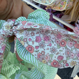 Costume LAB slip in cotone righina verde e bianco con fiocchi nodo fiorellini rosa