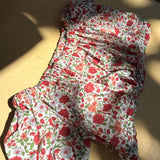 Top elasticato a mezza manica fiorellini rosso e rosa 524 69