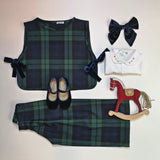 LAB tartan blue and green suit jacket waistcoat palazzo pants