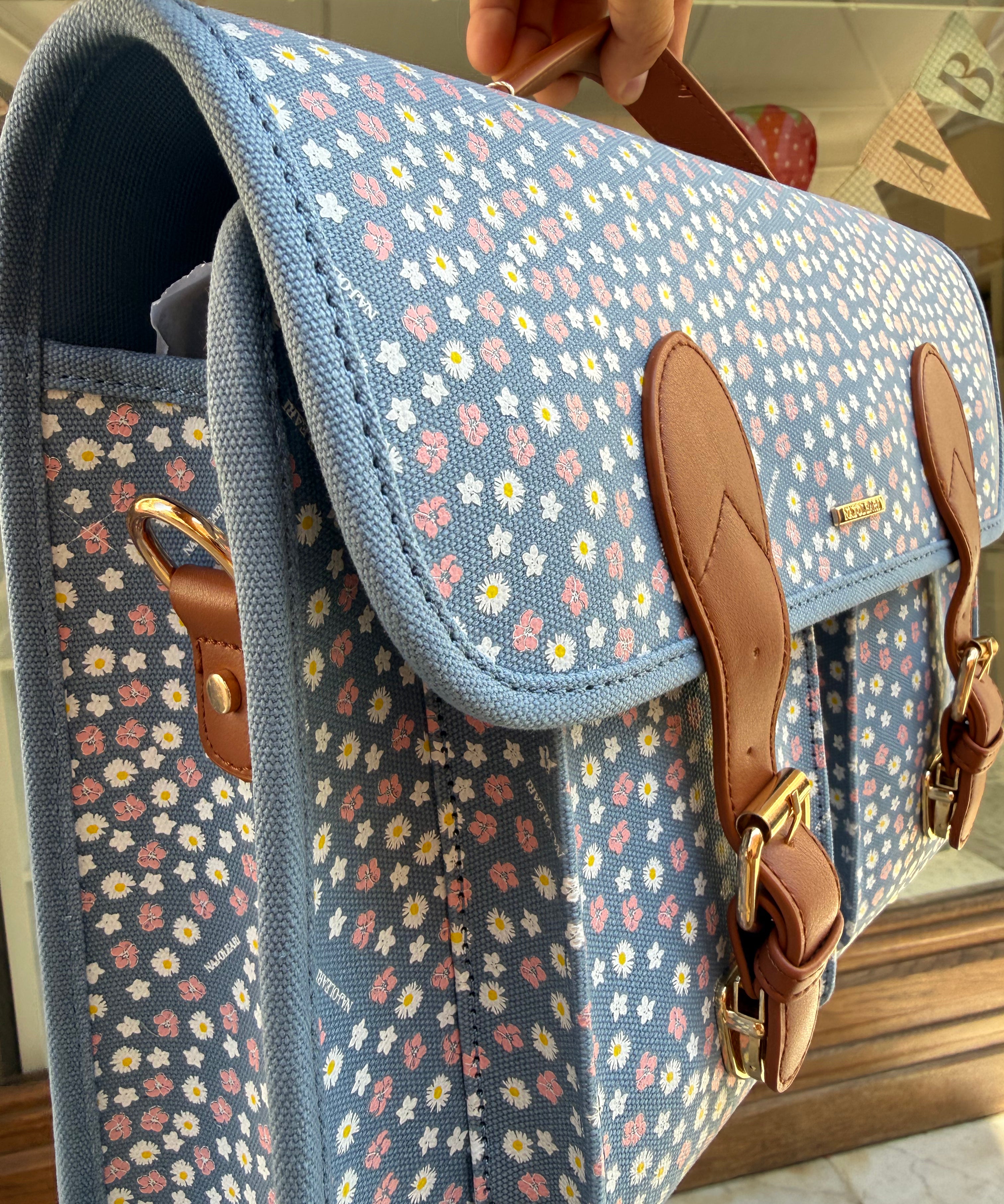 Borsa cartella grande con tracolla avio con fiorellini Naj-Oleari