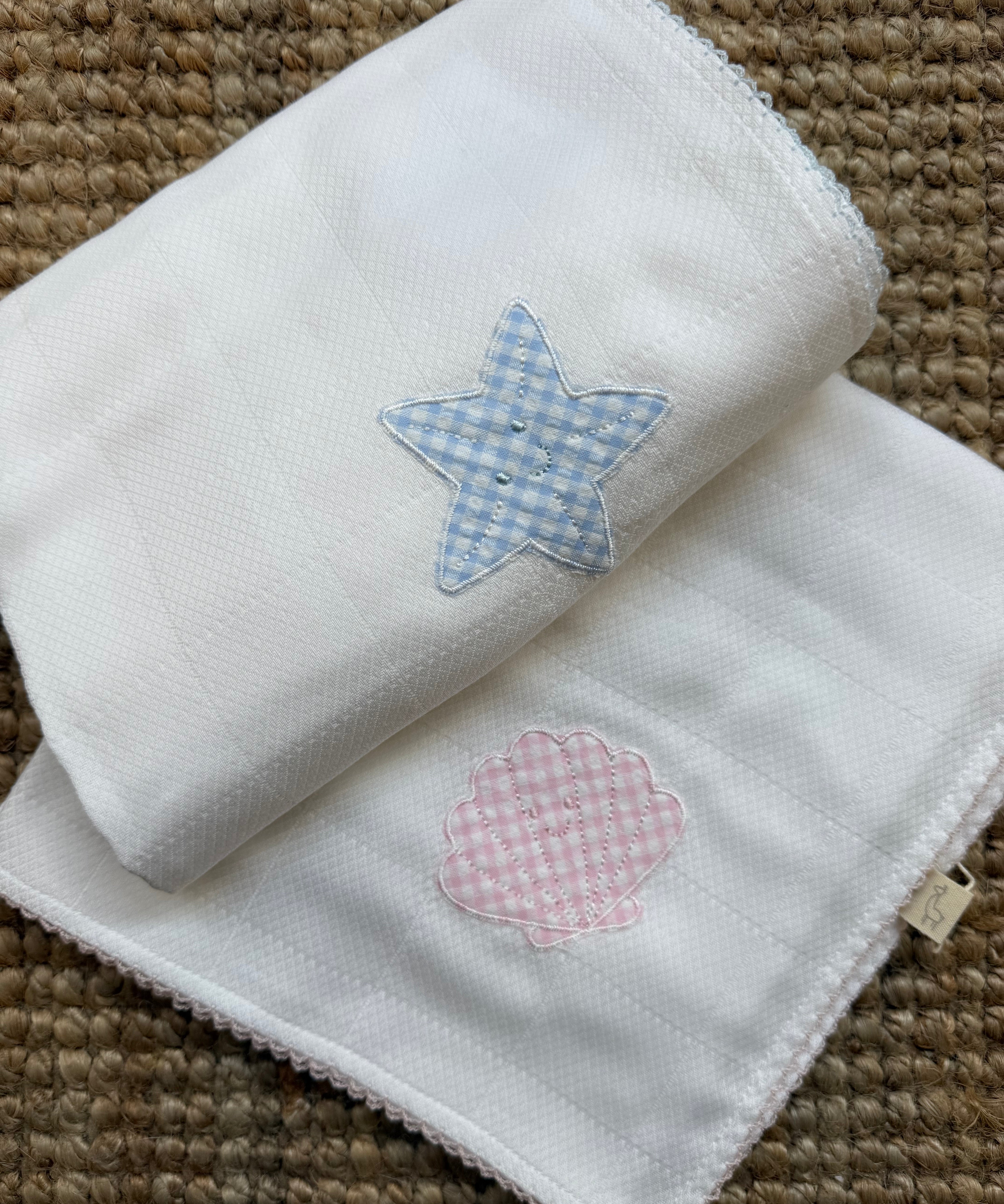 Copertina quadrata patch conchiglia vichy rosa e bianco Hello Sea HS13 Baby Gi