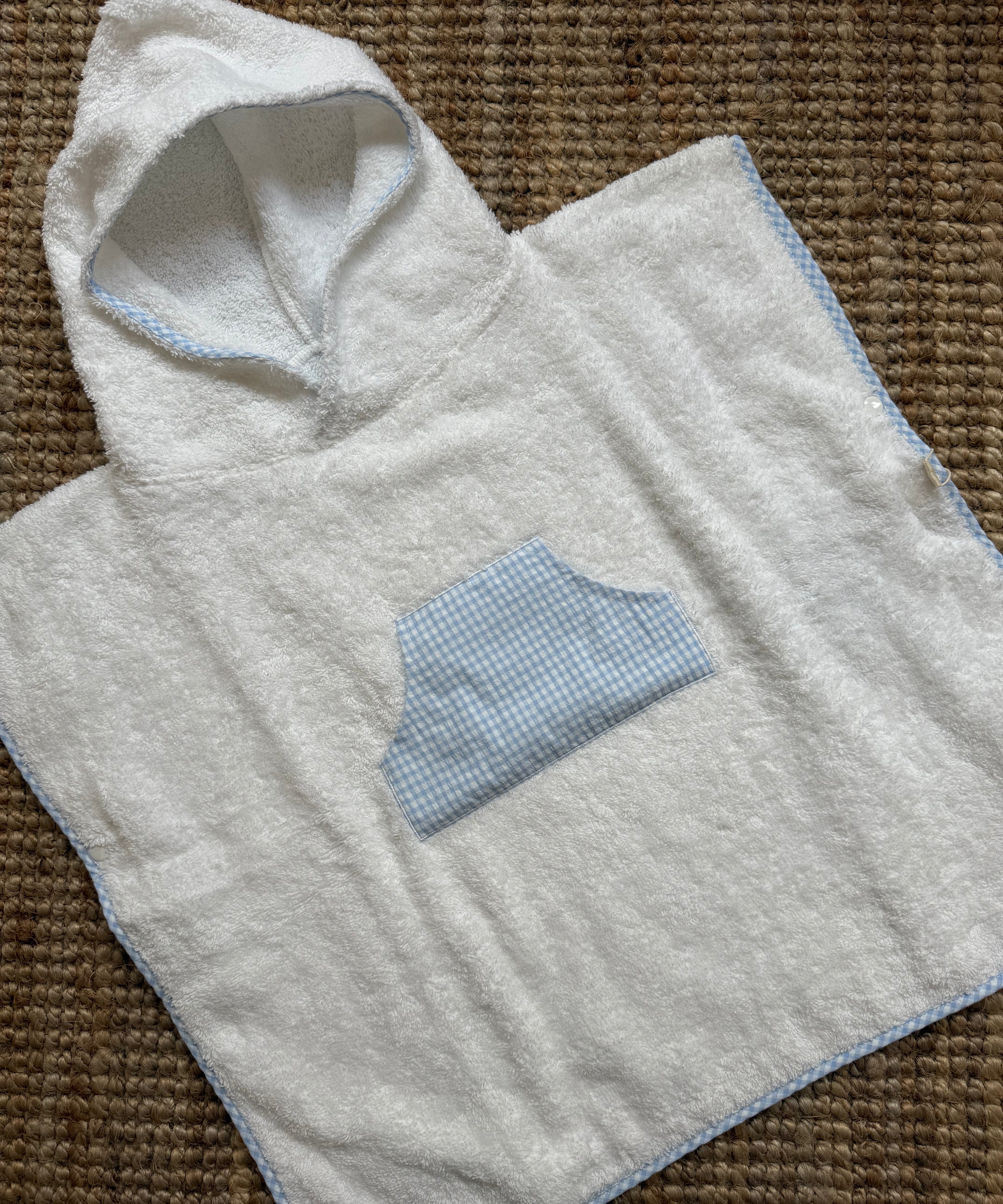 Accappatoio poncho spugna dettaglio vichy azzurro e bianco Baby Gi HS05B