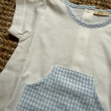 Pagliaccetto dettagli vichy bianco e azzurro HS45B Baby Gi