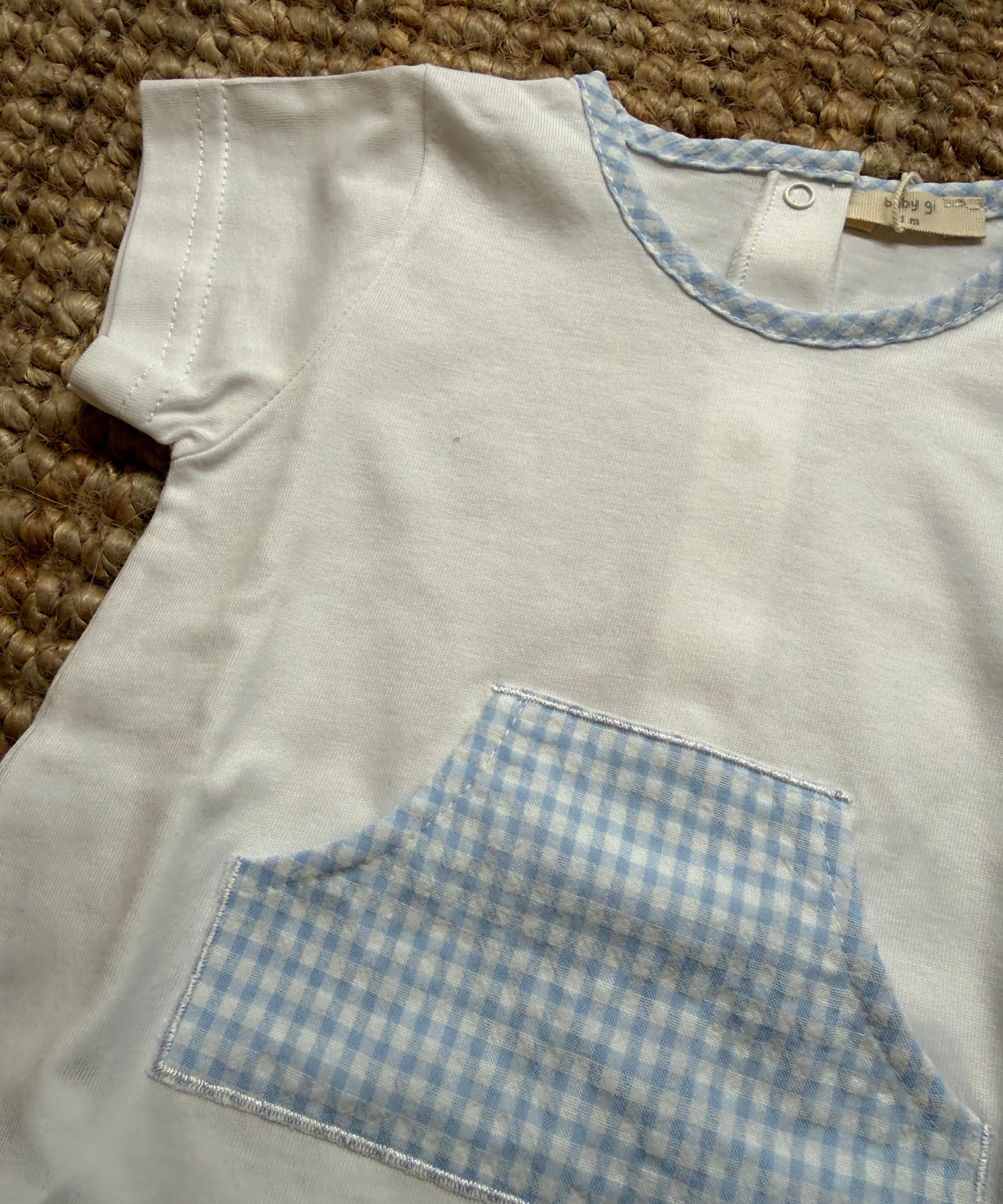 Pagliaccetto dettagli vichy bianco e azzurro HS45B Baby Gi