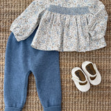 Completo newborn spezzato blusa velluto millerighe fiorellini e ghettine DK215 DK216 DrKid