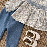 Completo newborn spezzato blusa velluto millerighe fiorellini e ghettine DK215 DK216 DrKid