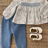 Completo newborn spezzato blusa velluto millerighe fiorellini e ghettine DK215 DK216 DrKid
