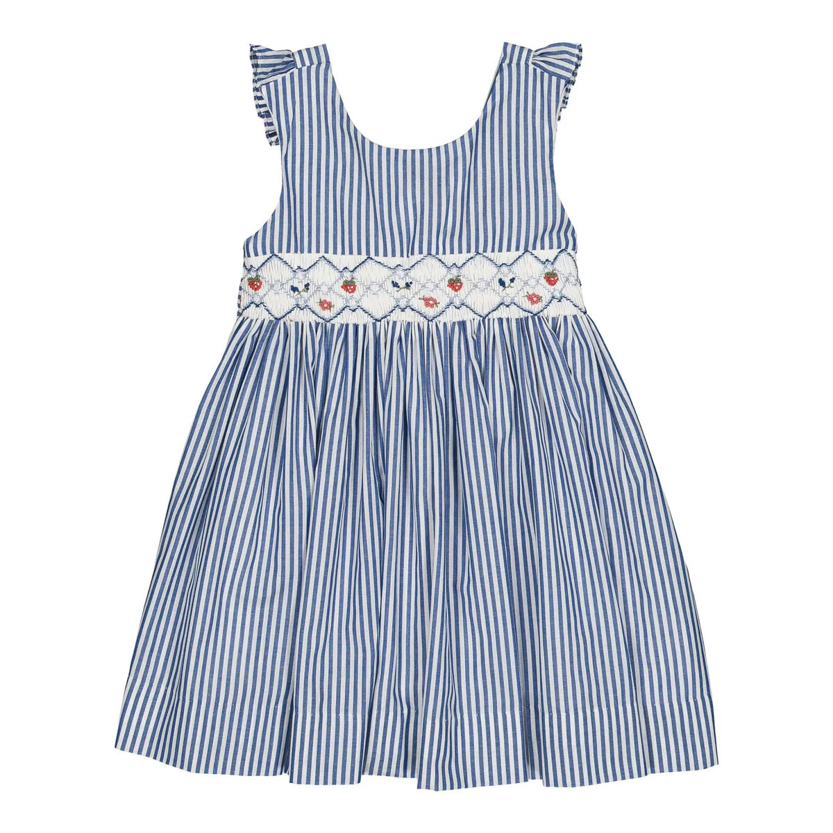 Abito ricamo smock righina blu Bégonia Kidiwi 36241