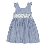 Abito ricamo smock righina blu Bégonia Kidiwi 36241