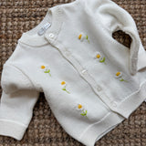 Cardigan girocollo burro ricamo margherite DK80