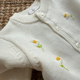 Cardigan girocollo burro ricamo margherite DK80