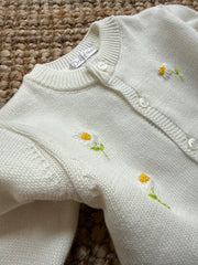 Cardigan girocollo burro ricamo margherite DK80