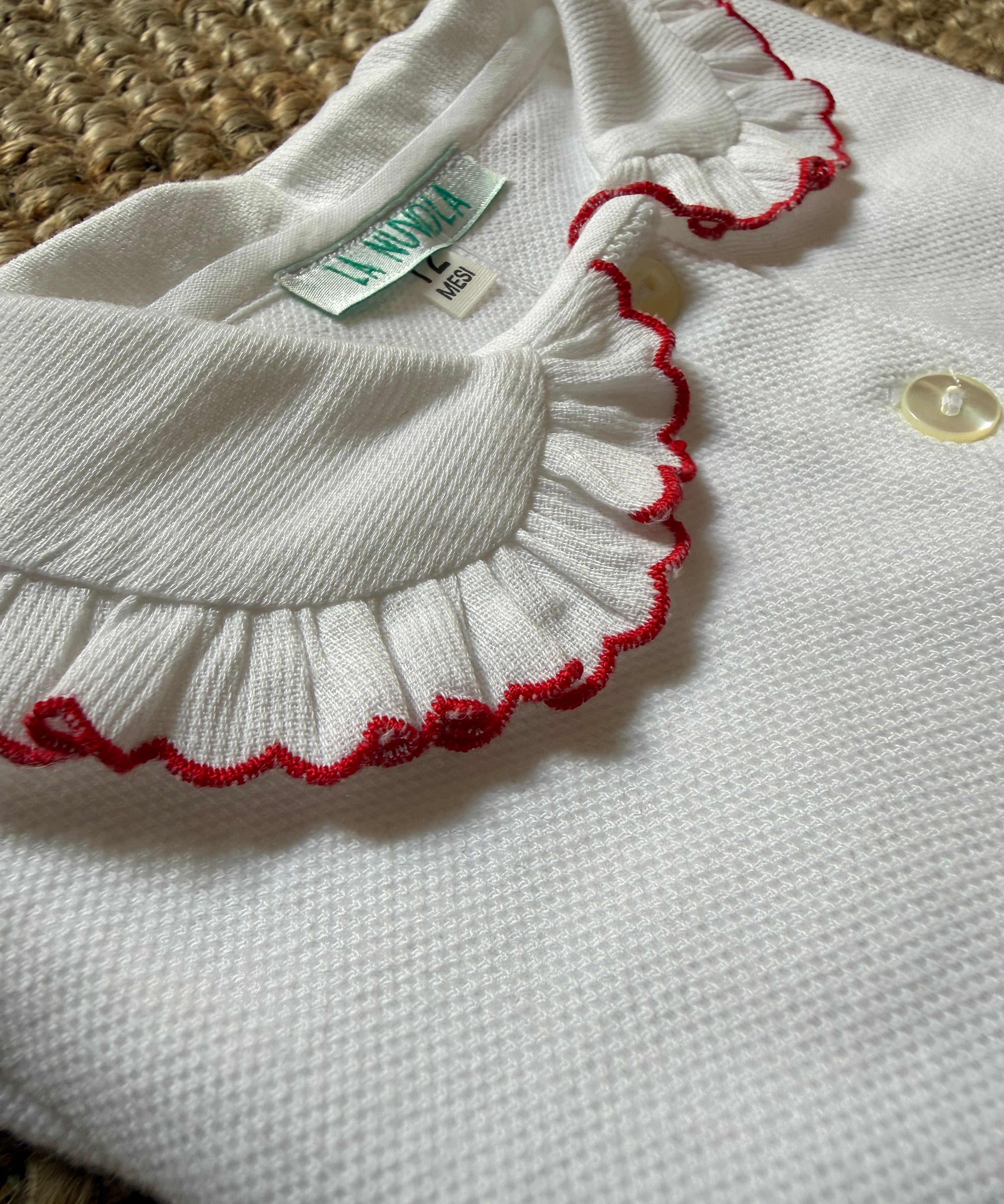Polo LAB in piquet con colletto smerlato profilo rosso