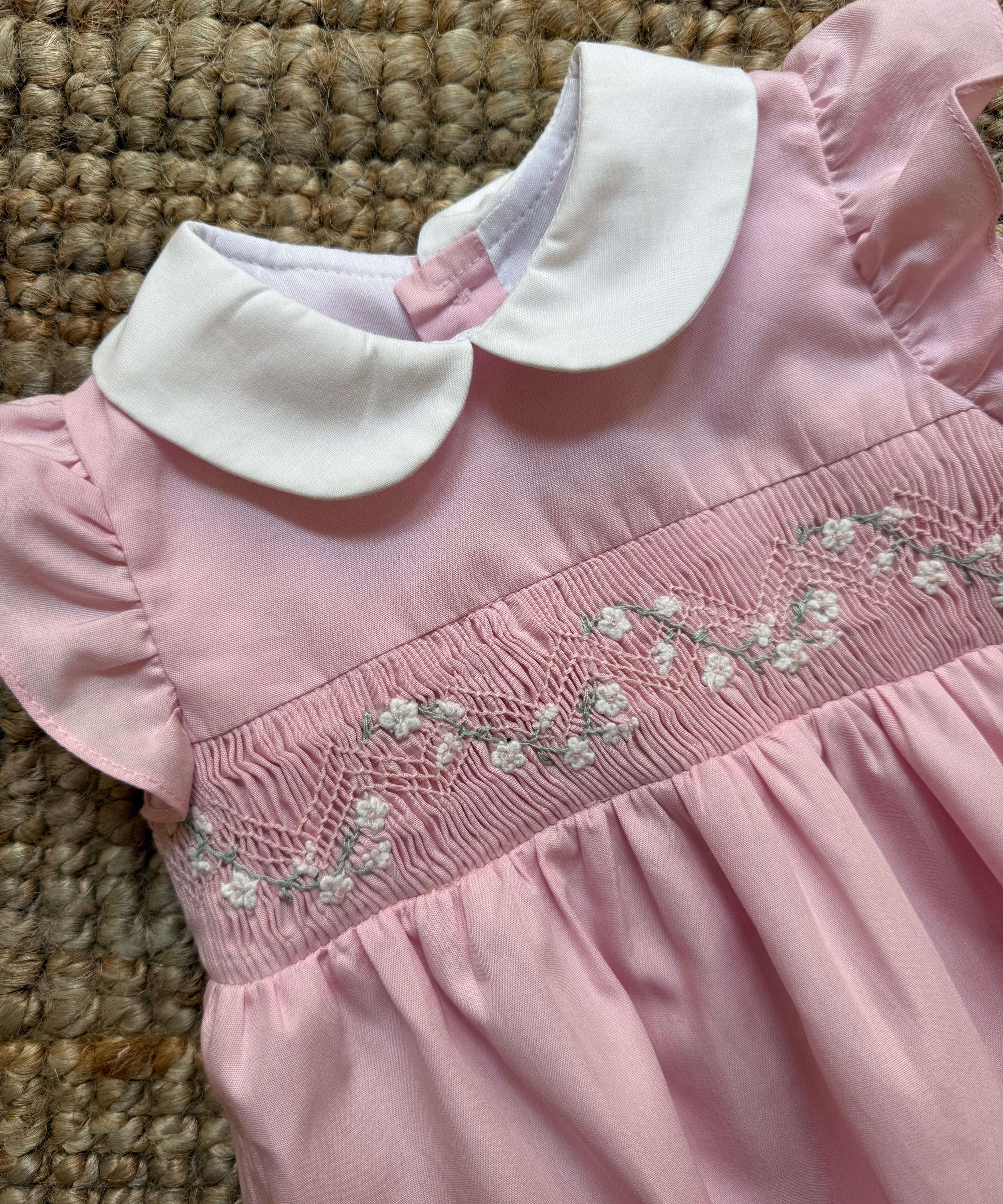 Pagliaccetto ricamo smock in popeline rosa Julyne Kidiwi 36092