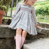 Abito fantasia azzurro ricamo smock B9071 Tartaleta