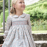 Abito fantasia azzurro ricamo smock B9071 Tartaleta