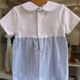 Pagliaccetto in jersey dettagli righe goffrate azzurro e bianco con ricamo Malvi & Co S26N161TURR
