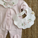 Tutina rosa con collo petalo piquet ricamato a mano PQ50M Baby Gi