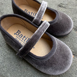 Grey Velvet Ballet Flats with Strap 11351
