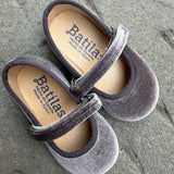 Grey Velvet Ballet Flats with Strap 11351