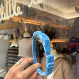 Cerchietto LAB azzurro rivestito in velluto con fiocchi piatti doppi