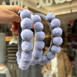 Cerchietto LAB rivestito in velluto con pompom grigio
