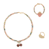 Set collana bracciale e anello tessuto fantasia con charm ciliegie CHERRIES JEWELLERY SET