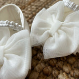 Scarpine newborn in raso con fiocco tulle