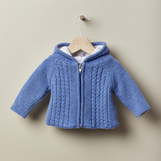 Cappottino con cappuccio giacchina newborn trecce azzurro misto cashmere art I23.05308B