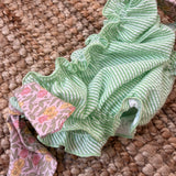 Costume S19 LAB slip in cotone righine verde e bianco con fiocchi nodo fiorellini gialli e rosa