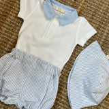 Completo newborn body con colletto fantasia e coulotte righine bianco e azzurro SU17B SU44B