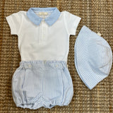 Completo newborn body con colletto fantasia e coulotte righine bianco e azzurro SU17B SU44B